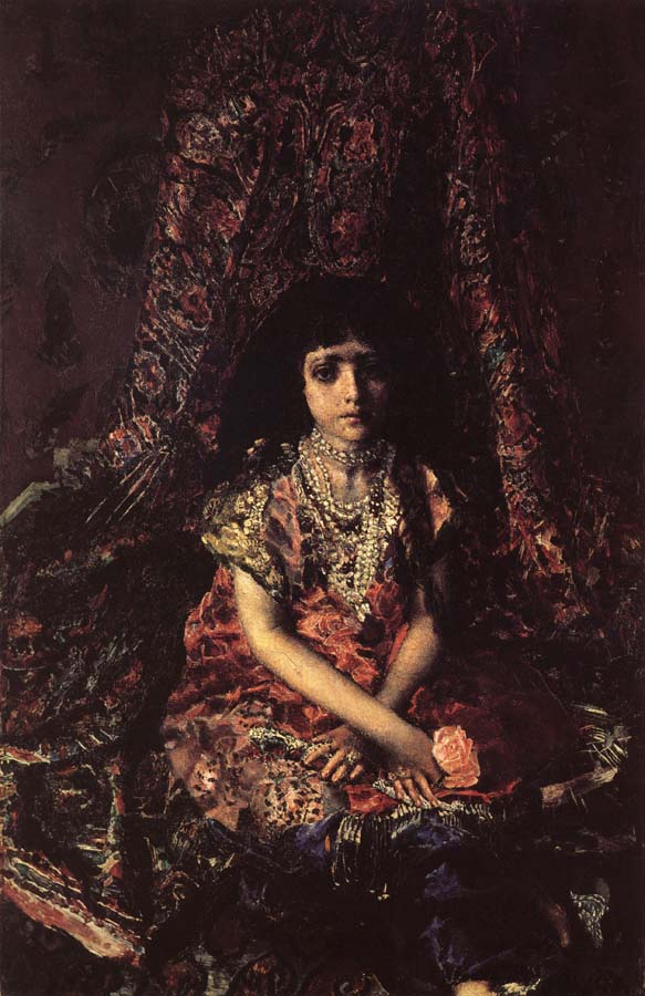 Girl Against a perslan carpet